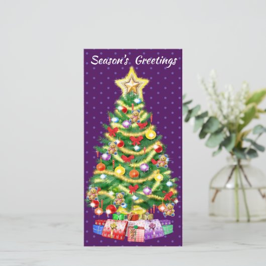 Tall Custom kerstkaart boom en decoraties. Bedankkaart (Staand voorkant)