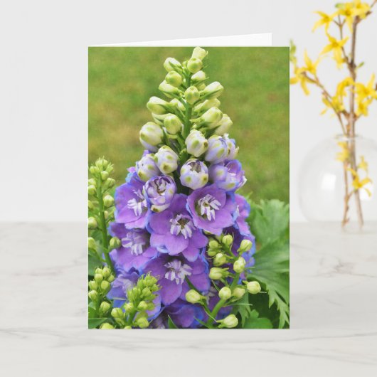 Tall Delphinium Scripture Kaart 1 Corinthians 16:1 (Gele Bloem)