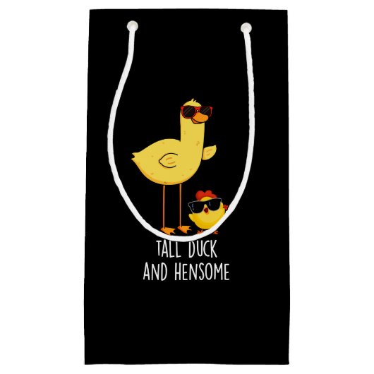 Tall Duck en Hensome Funny Animal Pun Dark BG Klein Cadeauzakje (Voorkant)