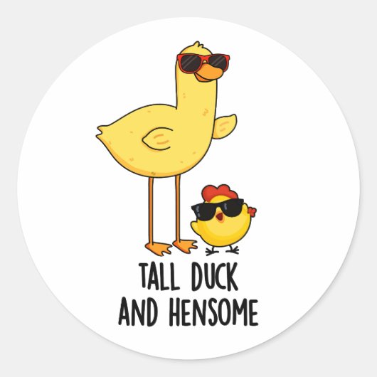 Tall Duck en Hensome Funny Animal Pun Ronde Sticker (Voorkant)