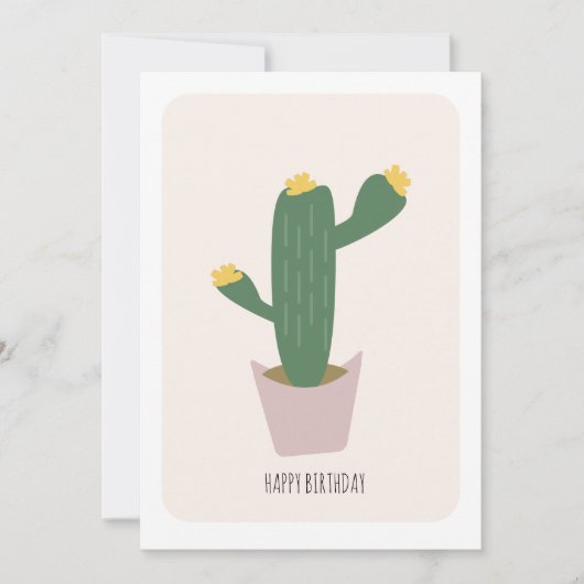 Tall Green and Yellow Desert Cactus Birthday Card Kaart (Voorkant)
