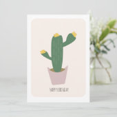 Tall Green and Yellow Desert Cactus Birthday Card Kaart (Staand voorkant)