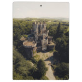 Tall Grey Stone Castle in Green Overgrown Bossen Klembord (Achterkant)