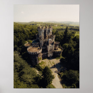 Tall Grey Stone Castle in Green Overgrown Bossen Poster
