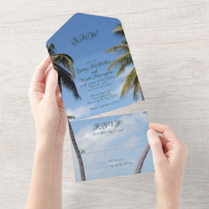 Tall Palm Trees Tropical Wedding All In One Uitnodiging