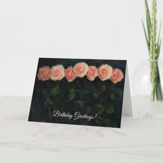 Tall Peachy Pink Roses Art Verjaardag Kaart (Voorkant)