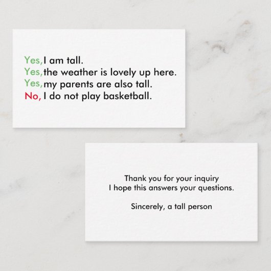 Tall person visitekaartjes (Voorkant / Achterkant)