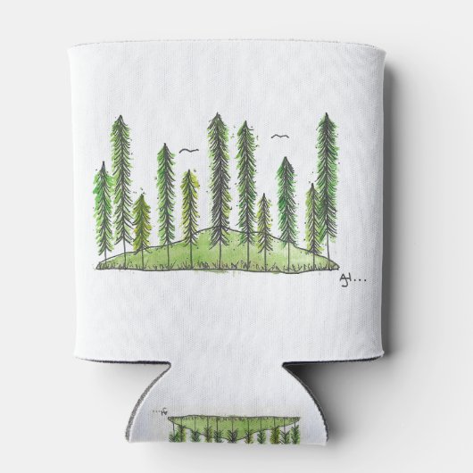 Tall Pine Tree Forest Waterverf Koelbox Blikjeskoeler (Achterkant)