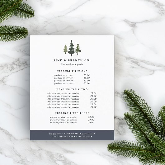 Tall Pines Pricing & Services Flyer