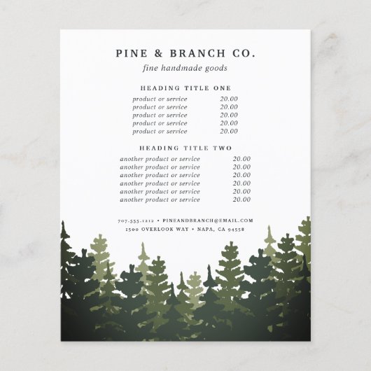 Tall Pines Pricing & Services Flyer (Voorkant)
