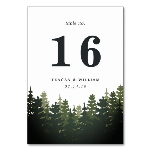 Tall Pines Table Number Kaart (Achterkant)