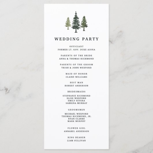 Tall Pines Trouwceremonie Programma Programmakaart (Achterkant)