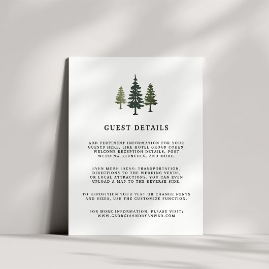 Tall Pines Wedding Guest Details Kaart