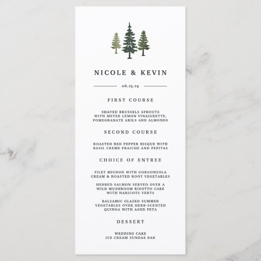 Tall Pines Wedding Menu Kaart (Voorkant)