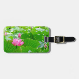 Tall Pink Water Lily in Lily Pads Bagagelabel