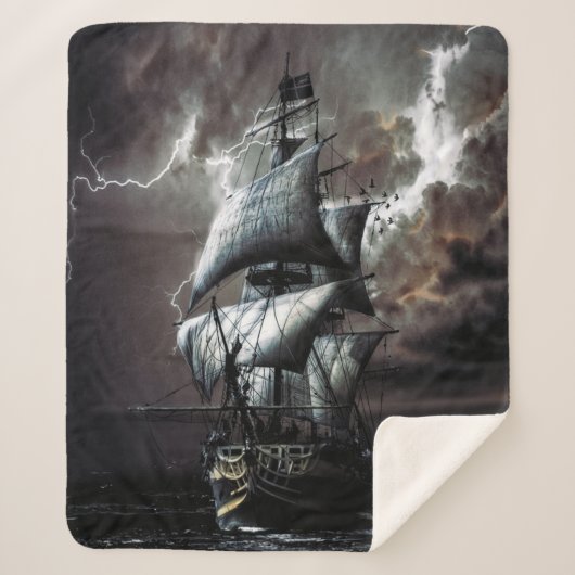 Tall Pirate Ghost Ship Zee Storm Lightning Sherpa Deken (Voorkant)