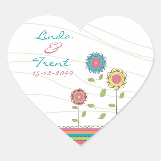 Tall Rainbow Flowers Weddenschap Save the Date Sti Hart Sticker (Voorkant)