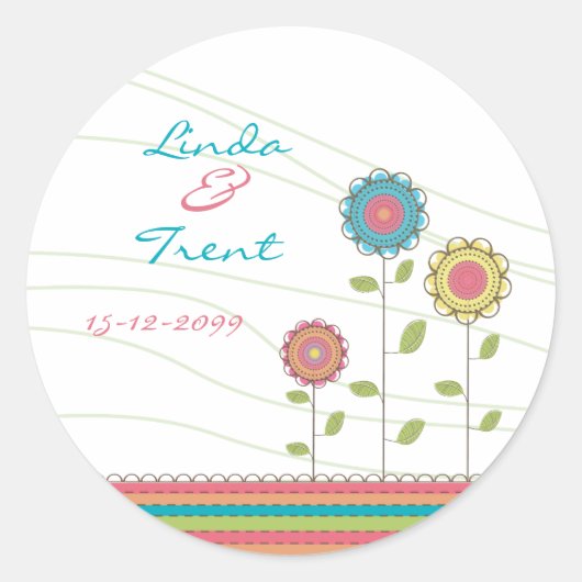 Tall Rainbow Flowers Weddenschap Save the Date Sti Ronde Sticker (Voorkant)
