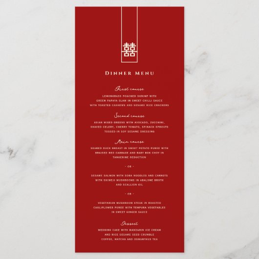 Tall Rectangle Chinees Dubbelgeluk bruiloft Menu (Voorkant)