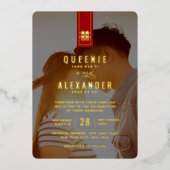 Tall Rectangle Double Happiness Chinese Wedding Folie Uitnodiging (Voorkant)