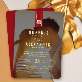 Tall Rectangle Double Happiness Chinese Wedding Folie Uitnodiging