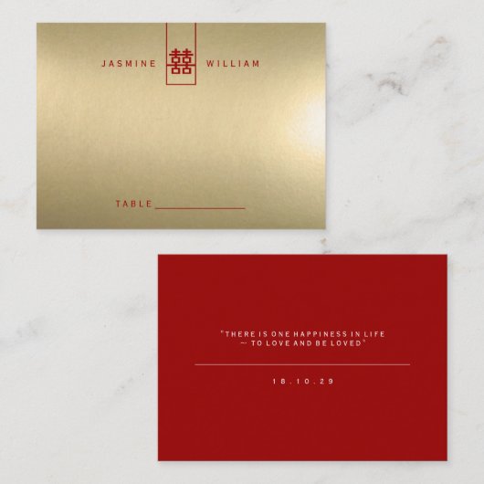 Tall Rectangle Double Happiness Chinese Wedding Plaatskaartje (Voorkant / Achterkant)