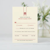 Tall Rectangle Double Happiness Chinese Wedding RSVP Kaartje (Staand voorkant)