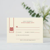 Tall Rectangle Double Happiness Chinese Wedding RSVP Kaartje (Staand voorkant)