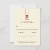 Tall Rectangle Double Happiness Chinese Wedding RSVP Kaartje (Voorkant)