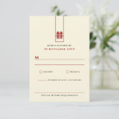 Tall Rectangle Double Happiness Chinese Wedding RSVP Kaartje (Staand voorkant)