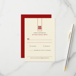 Tall Rectangle Double Happiness Chinese Wedding RSVP Kaartje