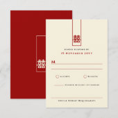 Tall Rectangle Double Happiness Chinese Wedding RSVP Kaartje (Voorkant / Achterkant)