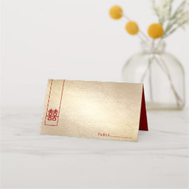 Tall Rectangle Double Happiness Gold Asian Wedding Plaatskaartje