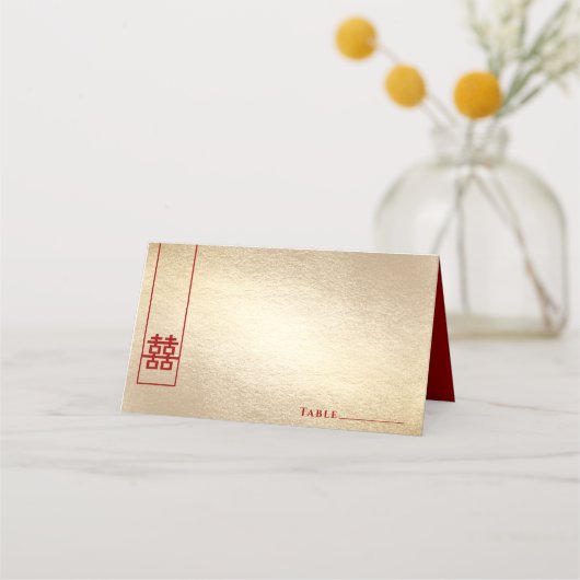 Tall Rectangle Double Happiness Gold Asian Wedding Plaatskaartje (Voorkant)