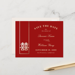 Tall Retangle Double Xi Chinese Save the Date Aankondigingskaart