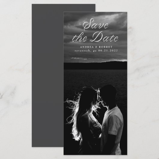 Tall Ribbon Script Save the Date Card (Voorkant / Achterkant)