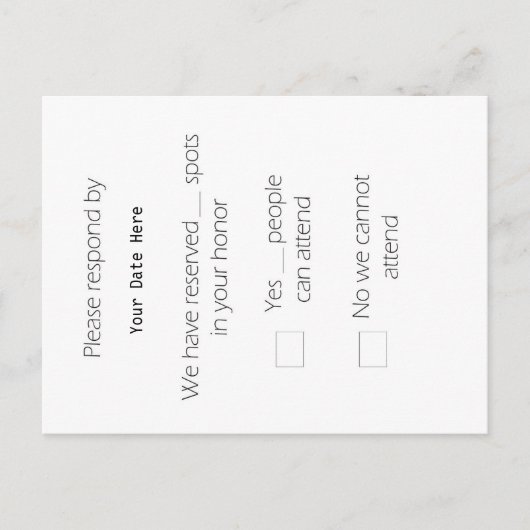 Tall RSVP-Briefkaart Uitnodiging Briefkaart (Voorkant)