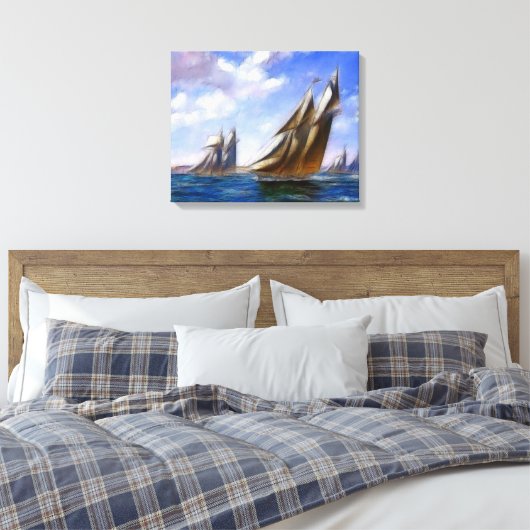 Tall Sail Ships bij Zee Wrapped Canvas (Insitu (Slaapkamer))