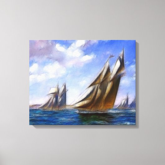 Tall Sail Ships bij Zee Wrapped Canvas Afdruk (Voorkant)