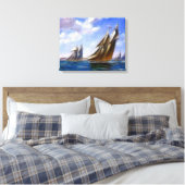 Tall Sail Ships bij Zee Wrapped Canvas Afdruk (Insitu (Slaapkamer))