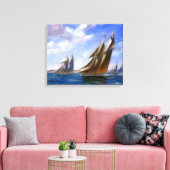 Tall Sail Ships bij Zee Wrapped Canvas Afdruk (Insitu (Woonkamer))