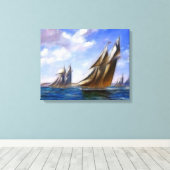Tall Sail Ships bij Zee Wrapped Canvas Afdruk (Insitu (Houten vloer))
