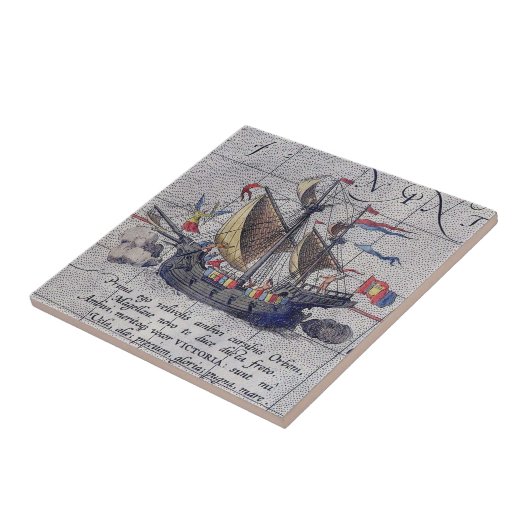 Tall Ship and Map of Pacific Ocean Tegeltje (Zijkant)