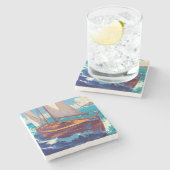 Tall Ship bij zee Stenen Onderzetter (Zijkant)