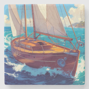 Tall Ship bij zee Stenen Onderzetter