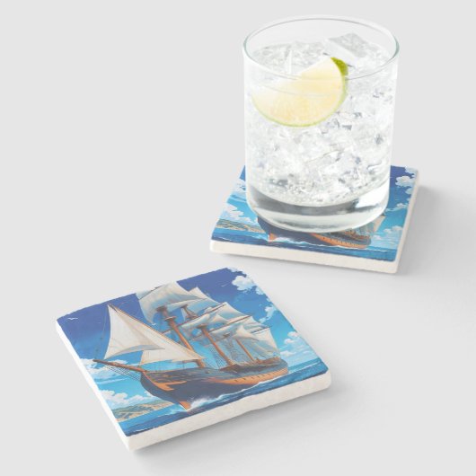 Tall Ship bij zee Stenen Onderzetter (Zijkant)