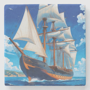 Tall Ship bij zee Stenen Onderzetter