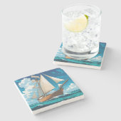 Tall Ship bij zee Stenen Onderzetter (Zijkant)