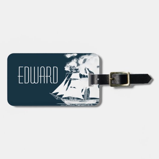 Tall Ship & Clouds Nautical Bagagelabel (Voorkant horizontaal)
