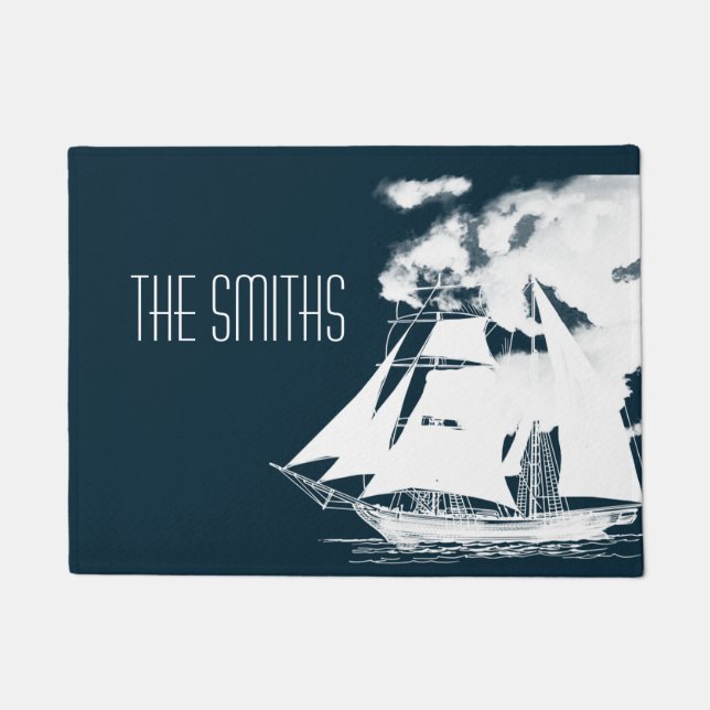 Tall Ship & Clouds Nautical Deurmat (Voorkant)